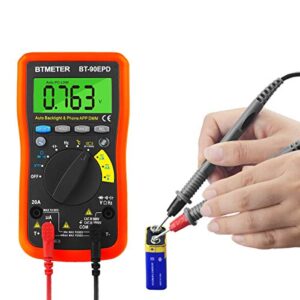 Bluetooth APP Digital Multimeter - BTMETER BT-90EPD Auto Ranging Multi-Tester 4000 Counts Data Logging on Mobile Phone for AC/DC Voltage Current Resistance Temperature