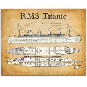 titanic poster blueprints - 11x14 unframed print - great titanic gift and titanic decor for history buffs - wonderful titanic picture
