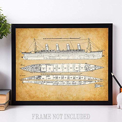 Titanic Poster Blueprints - 11x14 Unframed Print - Great Titanic Gift and Titanic Decor for History Buffs - Wonderful Titanic Picture