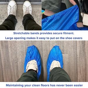 INNOVATIVE HAUS Premium Thick Extra Large Waterproof Disposable Boot & Shoe Covers | Durable, Non-Slip, Textured Treads, Non-Toxic, 100% Latex Free | Stronger than Competitor-5 Mil |100-Pack Blue|