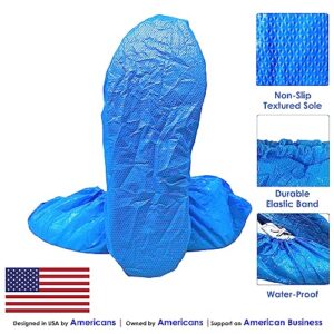 INNOVATIVE HAUS Premium Thick Extra Large Waterproof Disposable Boot & Shoe Covers | Durable, Non-Slip, Textured Treads, Non-Toxic, 100% Latex Free | Stronger than Competitor-5 Mil |100-Pack Blue|