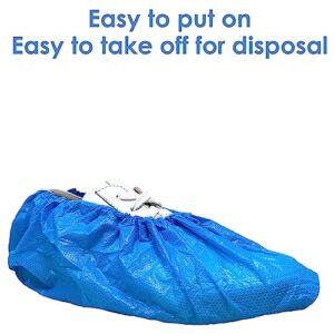 INNOVATIVE HAUS Premium Thick Extra Large Waterproof Disposable Boot & Shoe Covers | Durable, Non-Slip, Textured Treads, Non-Toxic, 100% Latex Free | Stronger than Competitor-5 Mil |100-Pack Blue|