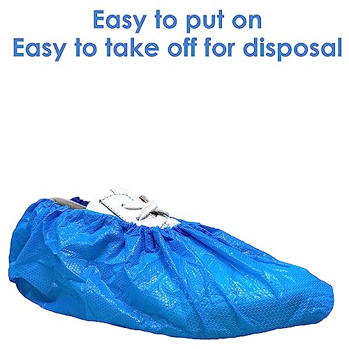 INNOVATIVE HAUS Premium Thick Extra Large Waterproof Disposable Boot & Shoe Covers | Durable, Non-Slip, Textured Treads, Non-Toxic, 100% Latex Free | Stronger than Competitor-5 Mil |100-Pack Blue|