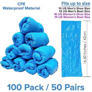 INNOVATIVE HAUS Premium Thick Extra Large Waterproof Disposable Boot & Shoe Covers | Durable, Non-Slip, Textured Treads, Non-Toxic, 100% Latex Free | Stronger than Competitor-5 Mil |100-Pack Blue|