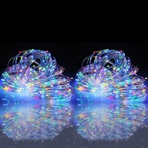 woohaha solar string lights, 2 packs 100 led copper wire lights, waterproof fairy decoration starry string lights - 8 modes, indoor/outdoor for gardens, patios, homes, parties, multi color
