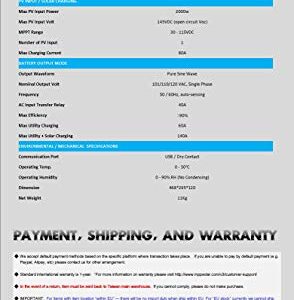 MPP Solar Hybrid or Off-Grid 2400w Pure Sine Wave Power Inverter with mppt Solar Charger 80A DC 24V AC Output 110V 120V with 60A Utility Charger 50HZ or 60HZ