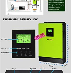 MPP Solar Hybrid or Off-Grid 2400w Pure Sine Wave Power Inverter with mppt Solar Charger 80A DC 24V AC Output 110V 120V with 60A Utility Charger 50HZ or 60HZ