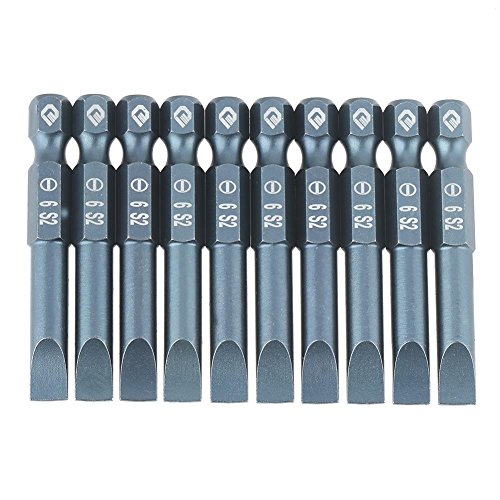 10pcs 50mm Slotted Screwdriver Bits Set Magnetic Flat Head 1/4 Inch Hex Shank,S2 Alloy Steel H6.3 * 50*SL6mm