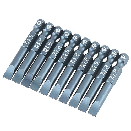 10pcs 50mm Slotted Screwdriver Bits Set Magnetic Flat Head 1/4 Inch Hex Shank,S2 Alloy Steel H6.3 * 50*SL6mm