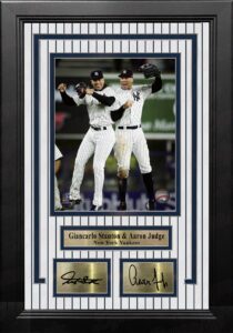 giancarlo stanton & aaron judge new york yankees 8" x 10" framed baseball celebration photo with engraved autographs