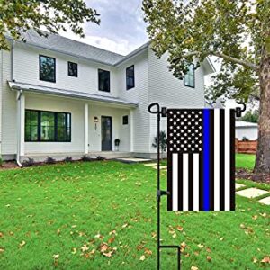 Akeydeco Garden Flag Stand & American Flag, Thin Blue Line Garden Flag with Anti-Wind Clip,Stopper,Weatherproof 2 Sided 12.5 x 18 Inch Patriotic US Flag Banner Keep Your Flags from Flying Away in High Winds