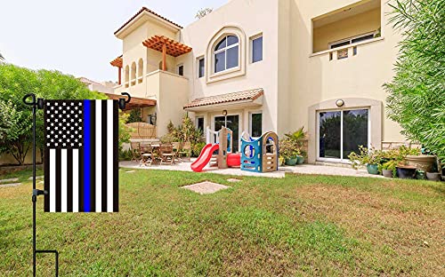 Akeydeco Garden Flag Stand & American Flag, Thin Blue Line Garden Flag with Anti-Wind Clip,Stopper,Weatherproof 2 Sided 12.5 x 18 Inch Patriotic US Flag Banner Keep Your Flags from Flying Away in High Winds