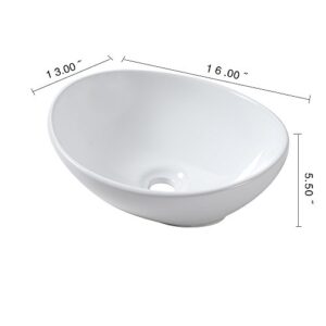 Oval Vessel Sink - Sarlai 16"x13" Bathroom Sink Oval Shape Above Counter White Porcelain Ceramic Bathroom Vessel Vanity Sink Art Basin