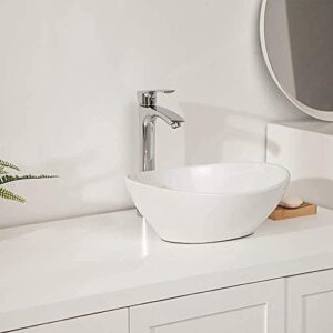 Oval Vessel Sink - Sarlai 16"x13" Bathroom Sink Oval Shape Above Counter White Porcelain Ceramic Bathroom Vessel Vanity Sink Art Basin