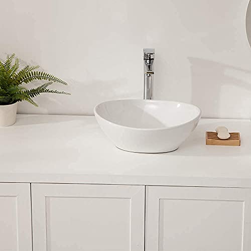 Oval Vessel Sink - Sarlai 16"x13" Bathroom Sink Oval Shape Above Counter White Porcelain Ceramic Bathroom Vessel Vanity Sink Art Basin