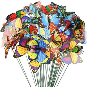 vgoodall 50pcs butterfly garden decorations, 11.5 inch plastic butterfly stakes ornaments artificial butterflies for flower bouquet arrangements crafts outdoor wall patio plant christmas yard decor