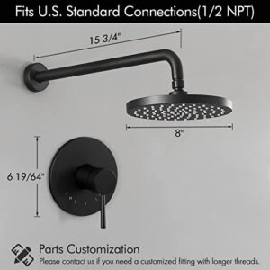 KES Shower Faucets Sets Complete Rain Shower Head Shower Valve and Trim Kit Wall Mount Pressure Balance Black Shower System, XB6202-BK