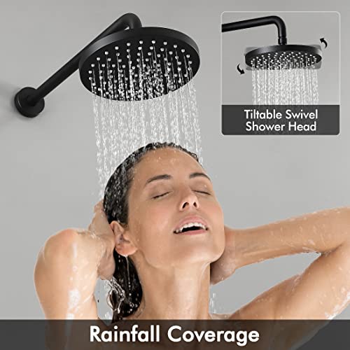 KES Shower Faucets Sets Complete Rain Shower Head Shower Valve and Trim Kit Wall Mount Pressure Balance Black Shower System, XB6202-BK