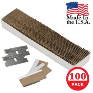 WEUPE Razor Blades Utility: Single Edge Razor Blades 100 Pack, Razor Blade Scraper Refills, Steel Box Cutter Blades USA-Made, Safety Straight Edge Razor Blades, Paint Scraper Razor Blades