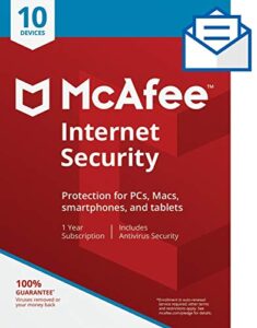 mcafee internet security 2020, 10 device, antivirus software, password protection, 1 year - key card