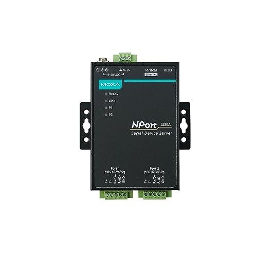 MOXA NPort 5230A 2 Port Device Server, 10/100M Ethernet, RS-422/485, Terminal Block, 15KV ESD, 0.5KV Serial Surge, 12~48VDC, 0~60C