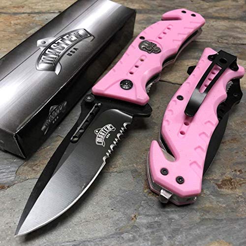 Master USA Pink Ballistic Skull Medallion Hunting Tactical Rescue Pocket Knife BL + Free eBook by OnlyUS