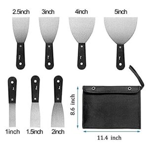 7 PCS Drywall Tools,Putty Knife,Paint Scraper Tool With Storage Bag,Stainless Steel Putty Knife Set,Drywall Scraper Spackle Taping Knife For Spreading Drywall Spackle Mud, Taping,Repairing wall