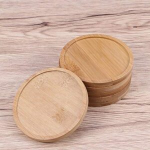 BESTOMZ 6pcs Bamboo Round Plant Saucer Flower Pot Tray Bonsai Succulent for Indoor Outdoor Plants 9.5x9.5cm