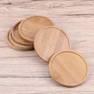 BESTOMZ 6pcs Bamboo Round Plant Saucer Flower Pot Tray Bonsai Succulent for Indoor Outdoor Plants 9.5x9.5cm