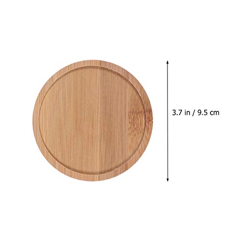 BESTOMZ 6pcs Bamboo Round Plant Saucer Flower Pot Tray Bonsai Succulent for Indoor Outdoor Plants 9.5x9.5cm