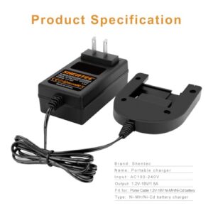 Shentec 1.2V-18V Porter Cable Ni-MH/Ni-Cd Charger Compatible with Porter Cable PC18B PCXMVC PCC489N Porter Cable Battery Slide-in Style (Not Fit for Li-ion Battery)