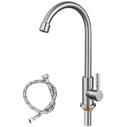 Stainless Steel Cold Water Kitchen Sink Faucet Brushed Nickel Bathroom Single Handle Bar Faucet Faucet Single Temperature Water Only Silver Rotatable