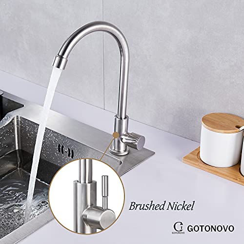 Stainless Steel Cold Water Kitchen Sink Faucet Brushed Nickel Bathroom Single Handle Bar Faucet Faucet Single Temperature Water Only Silver Rotatable