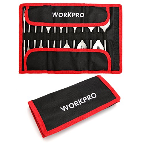 WORKPRO 13-Piece Spade Drill Bit Set in SAE, Paddle Flat Bits for Woodworking, Nylon Storage Pouch Included