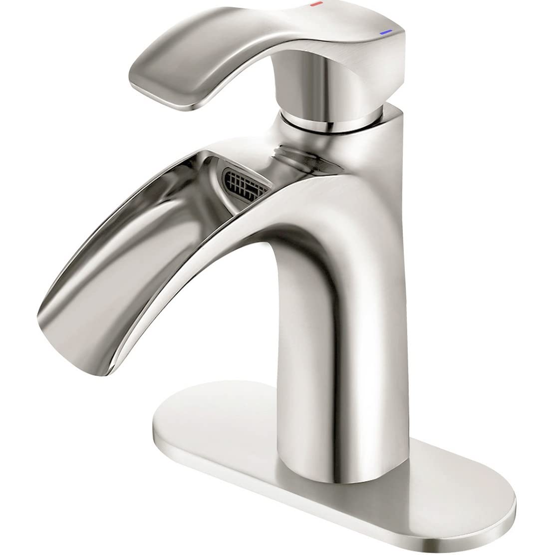 Brushed Nickel Bathroom Faucet Waterfall Single Handle 1 or 3 Hole,Vanity Sink Faucet 4 Inch Centerset