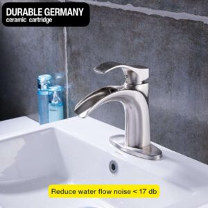 Brushed Nickel Bathroom Faucet Waterfall Single Handle 1 or 3 Hole,Vanity Sink Faucet 4 Inch Centerset