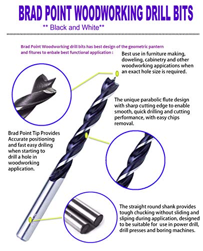 Brad Point Drill Bit Set 3/16 Inch 10Pcs Spur Point Stubby Woodworking Drill Bits