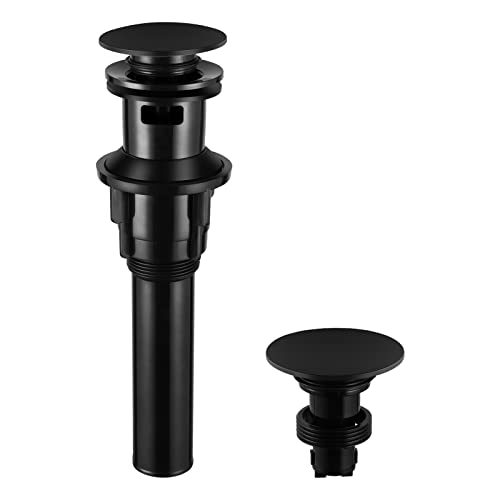 PARLOS Pop Up Drain Stopper with Overflow for Bathroom Sink Faucet Vessel Vanity, Matte Black, 20861