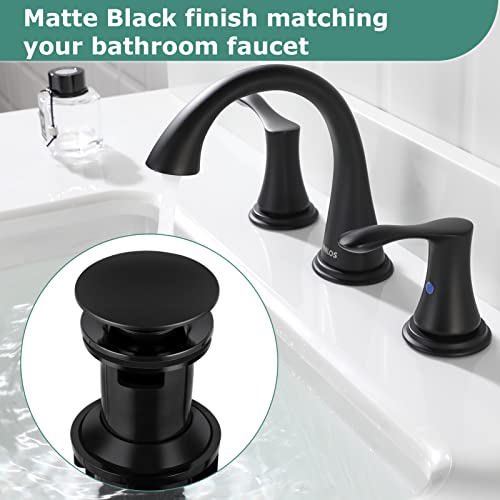 PARLOS Pop Up Drain Stopper with Overflow for Bathroom Sink Faucet Vessel Vanity, Matte Black, 20861