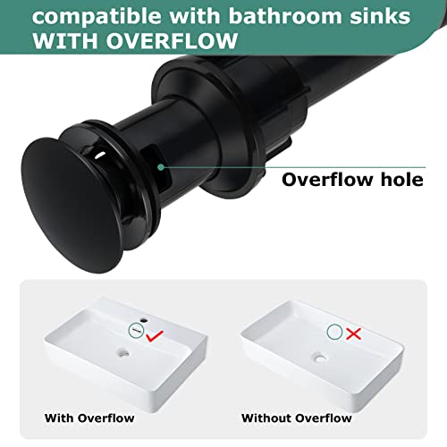 PARLOS Pop Up Drain Stopper with Overflow for Bathroom Sink Faucet Vessel Vanity, Matte Black, 20861