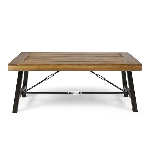 Christopher Knight Home Catriona Outdoor Acacia Wood Coffee Table, Teak Finish / Rustic Metal Brown and Black