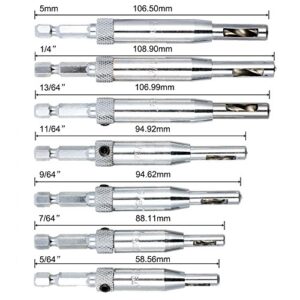 8 pcs Center Drill Bit Set, AFUNTA Self Centering Hinge Tapper Core Hole Puncher Woodworking Tools for Cabinet Door 5/64'' 7/64'' 9/64'' 11/64'' 13/64'' 5mm 1/4''