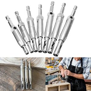 8 pcs Center Drill Bit Set, AFUNTA Self Centering Hinge Tapper Core Hole Puncher Woodworking Tools for Cabinet Door 5/64'' 7/64'' 9/64'' 11/64'' 13/64'' 5mm 1/4''