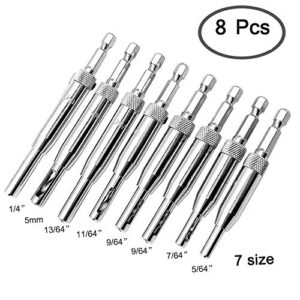 8 pcs Center Drill Bit Set, AFUNTA Self Centering Hinge Tapper Core Hole Puncher Woodworking Tools for Cabinet Door 5/64'' 7/64'' 9/64'' 11/64'' 13/64'' 5mm 1/4''