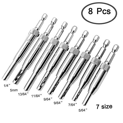 8 pcs Center Drill Bit Set, AFUNTA Self Centering Hinge Tapper Core Hole Puncher Woodworking Tools for Cabinet Door 5/64'' 7/64'' 9/64'' 11/64'' 13/64'' 5mm 1/4''