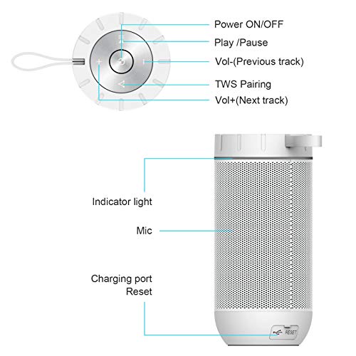 comiso X26 Bluetooth Speaker, IPX4 Waterproof Speakers 360° HD Surround Sound with Punchy Bass, Wireless Dual Pairing, 24H Playtime, Portable Speaker for Shower, Home, Outdoor, Camping, Beach-White