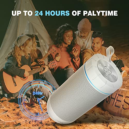 comiso X26 Bluetooth Speaker, IPX4 Waterproof Speakers 360° HD Surround Sound with Punchy Bass, Wireless Dual Pairing, 24H Playtime, Portable Speaker for Shower, Home, Outdoor, Camping, Beach-White