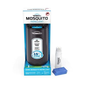 thermacell patio shield mosquito repeller, highly effective repellent, no candles or flames, deet-free, scent-free, bug spray alternative, includes 12-hour refill