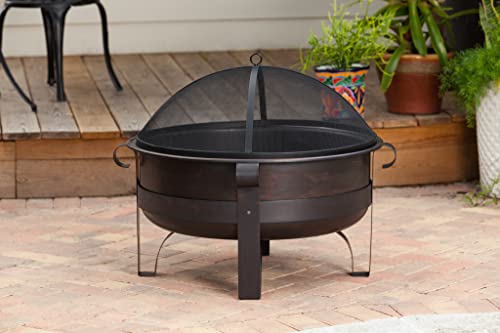 Fire Sense 62339 Fire Pit Cornell Wood Burning Unique Brushed Bronze Finish Lightweight Portable Outdoor Firepit Backyard Fireplace Included Multipurpose Screen Lifter Tool - 31"