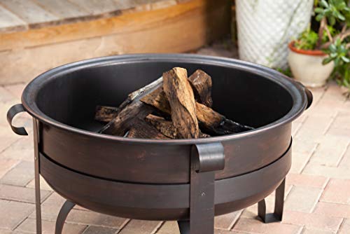 Fire Sense 62339 Fire Pit Cornell Wood Burning Unique Brushed Bronze Finish Lightweight Portable Outdoor Firepit Backyard Fireplace Included Multipurpose Screen Lifter Tool - 31"